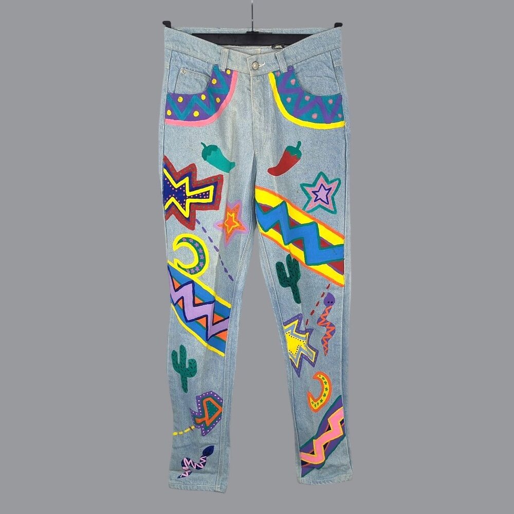 Vintage Liz Wear Jeans 10 Medium Hand Painted Art